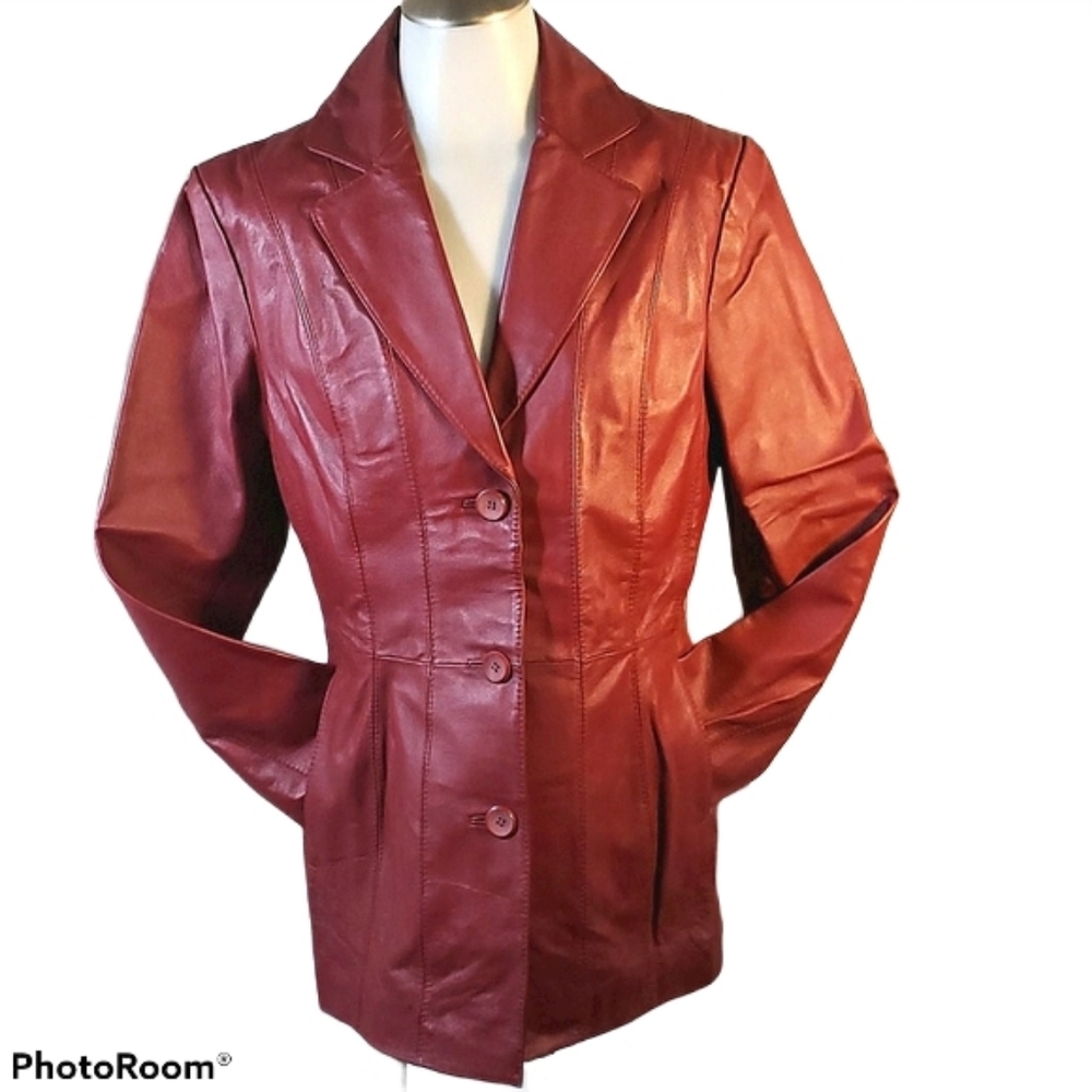 GEORGE Genuine Red Leather Jacket Paisley Lining